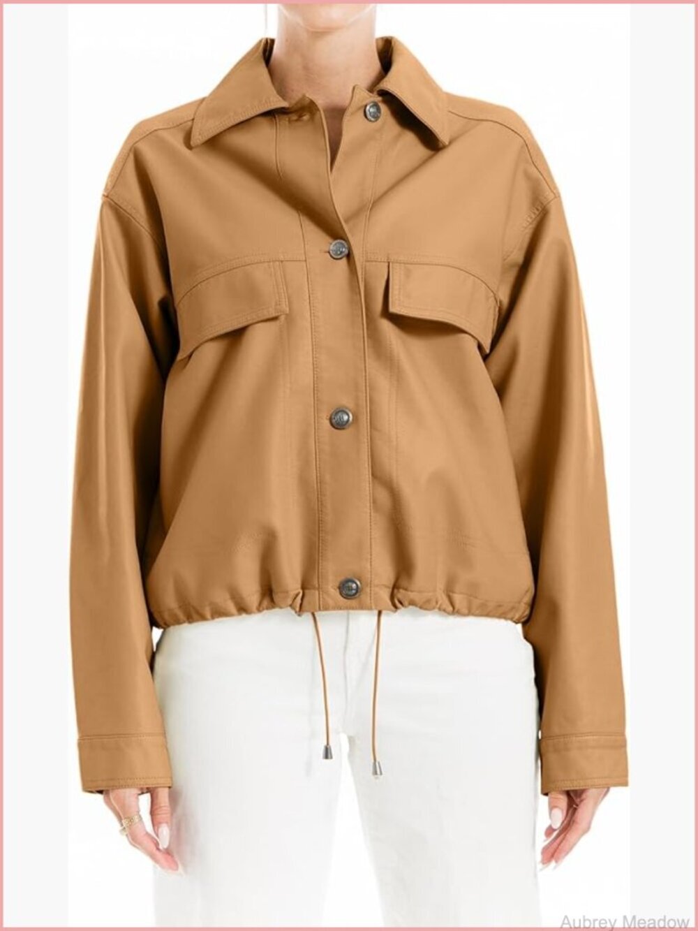 Faux Leather Long Sleeve Jacket with Button Closure